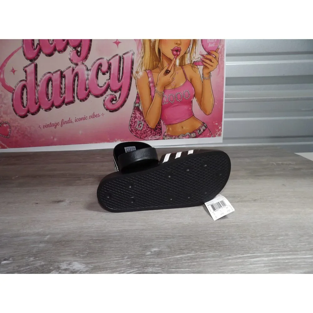 Adidas Classic Original Adilette Slides – Black/White (Size US 5)